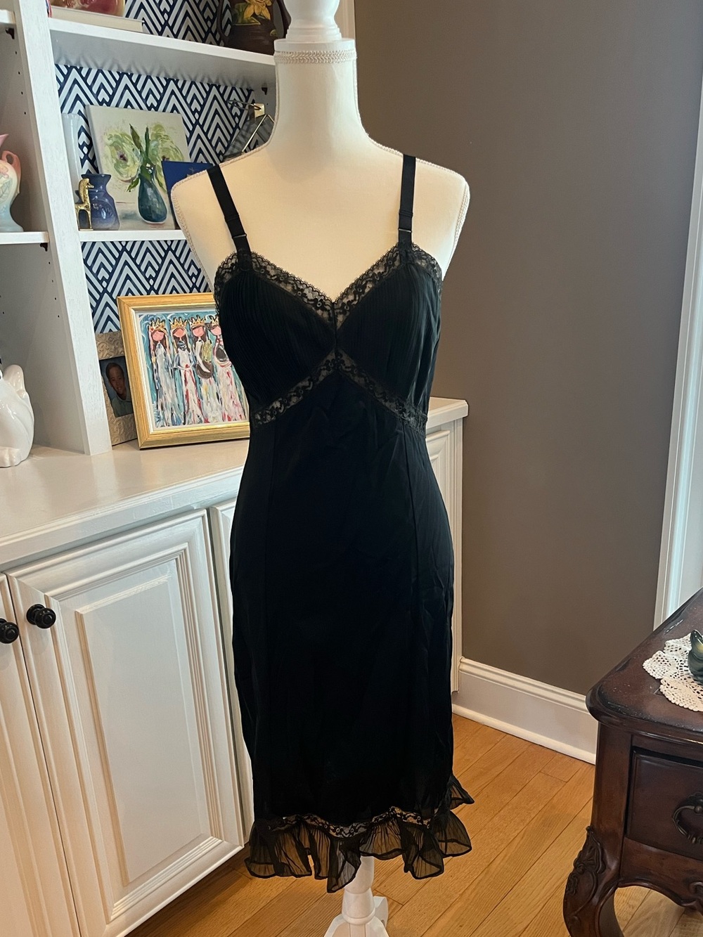Vintage Black Lace-Trim Slip Dress - Women's Intimates